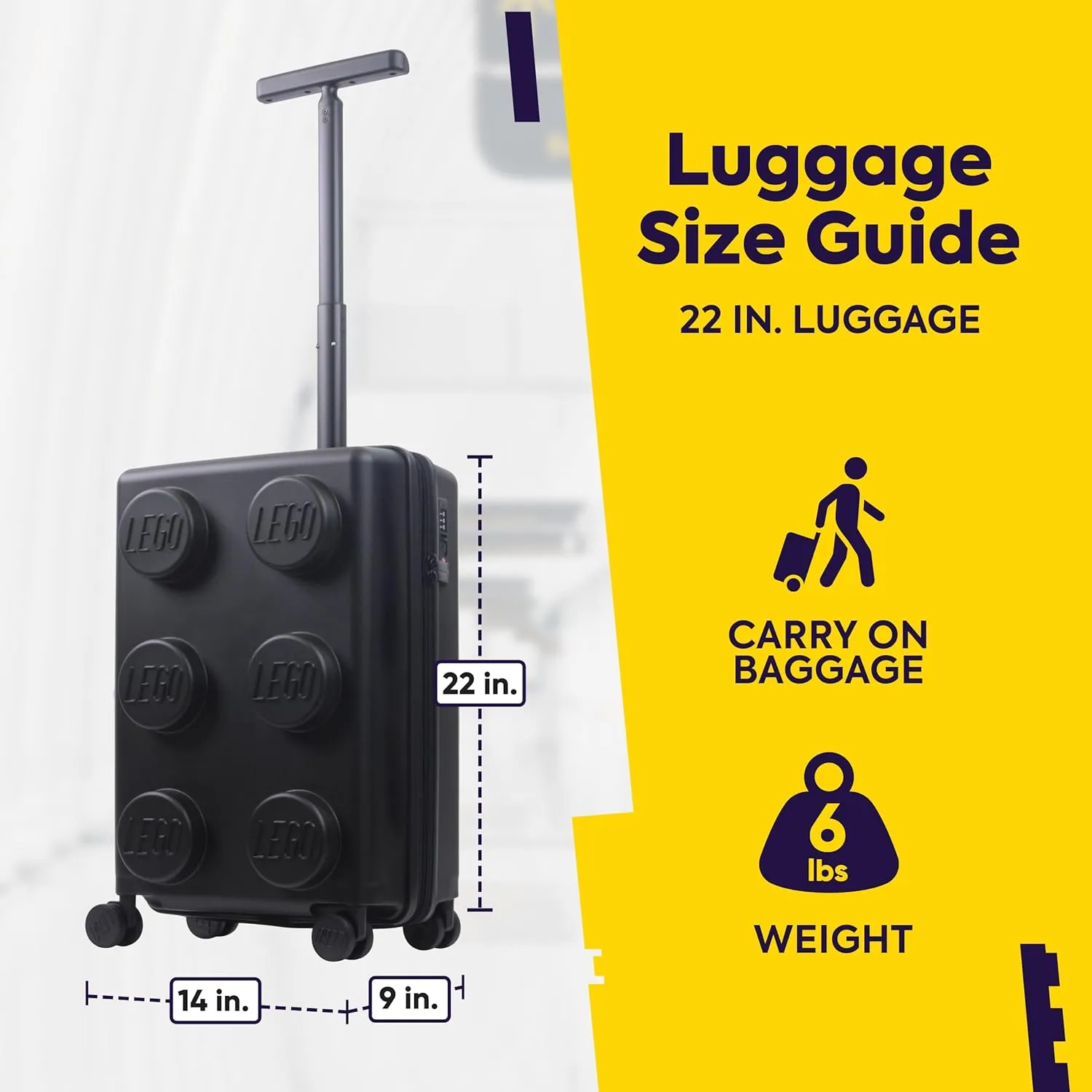 Concept One LEGO 22 Inch Carry On Luggage, Signature Trolley Expandable Hardshell Rolling Suitcase with Spinner Wheels, Black