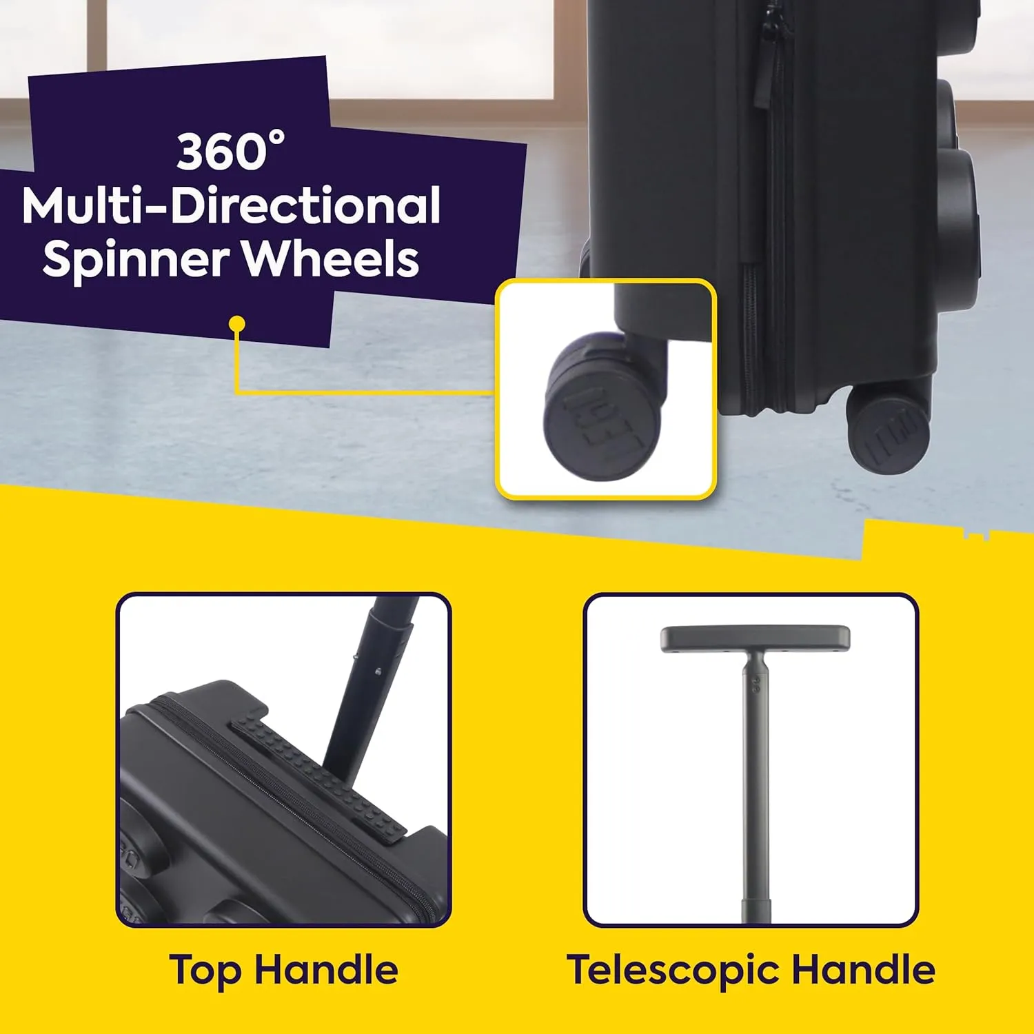Concept One LEGO 22 Inch Carry On Luggage, Signature Trolley Expandable Hardshell Rolling Suitcase with Spinner Wheels, Black