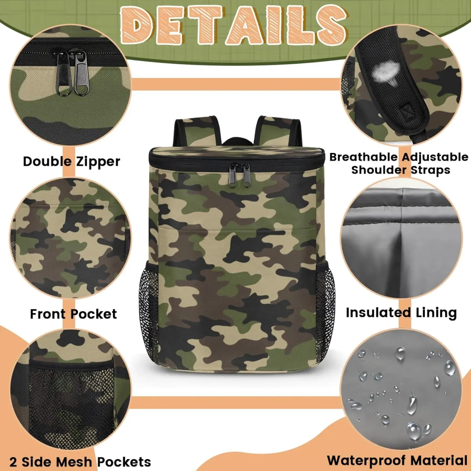 Cooler Backpack 30 Cans for Women Men - Insulated Waterproof Leak Proof Coolers Bag Ice Chest Backpacks for Picnic Beach Travel Camping