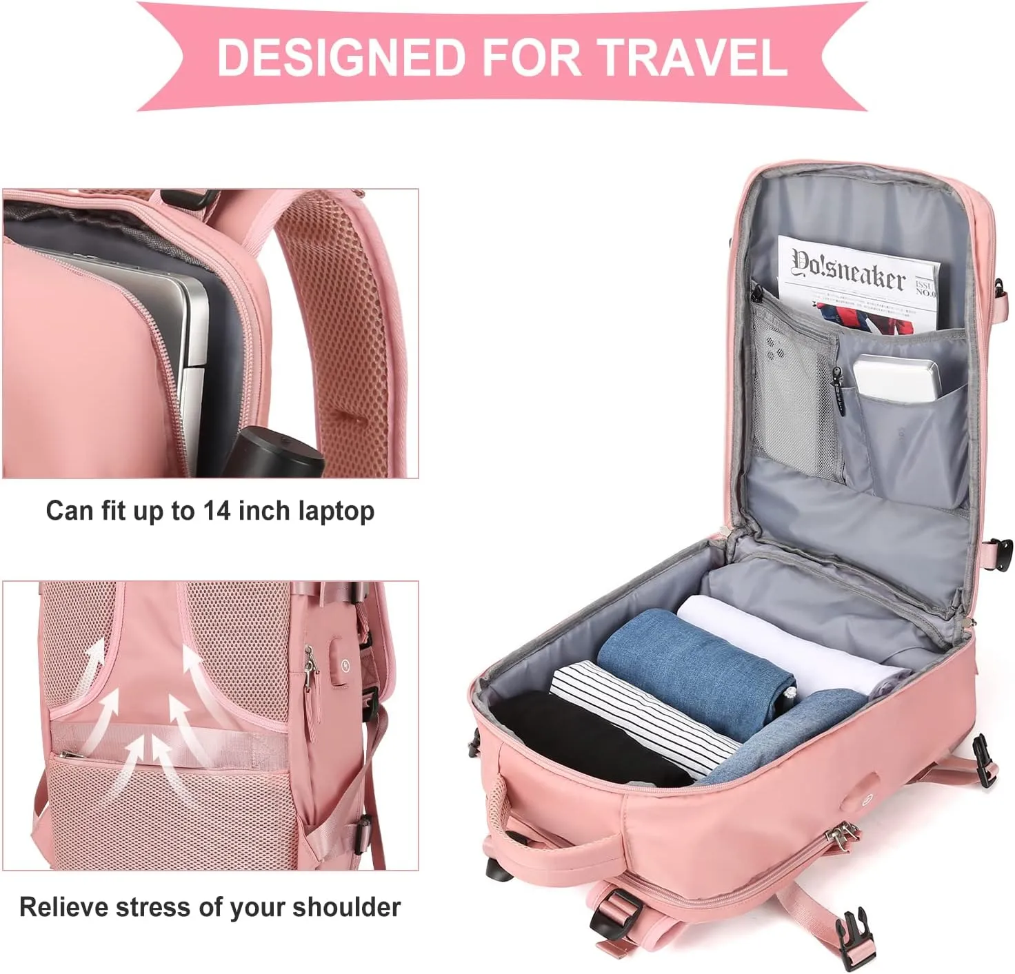 coowoz Large Travel Backpack For Women Men,Carry On Backpack,Hiking Backpack Waterproof Outdoor Sports Rucksack Casual Daypack Travel Essentials