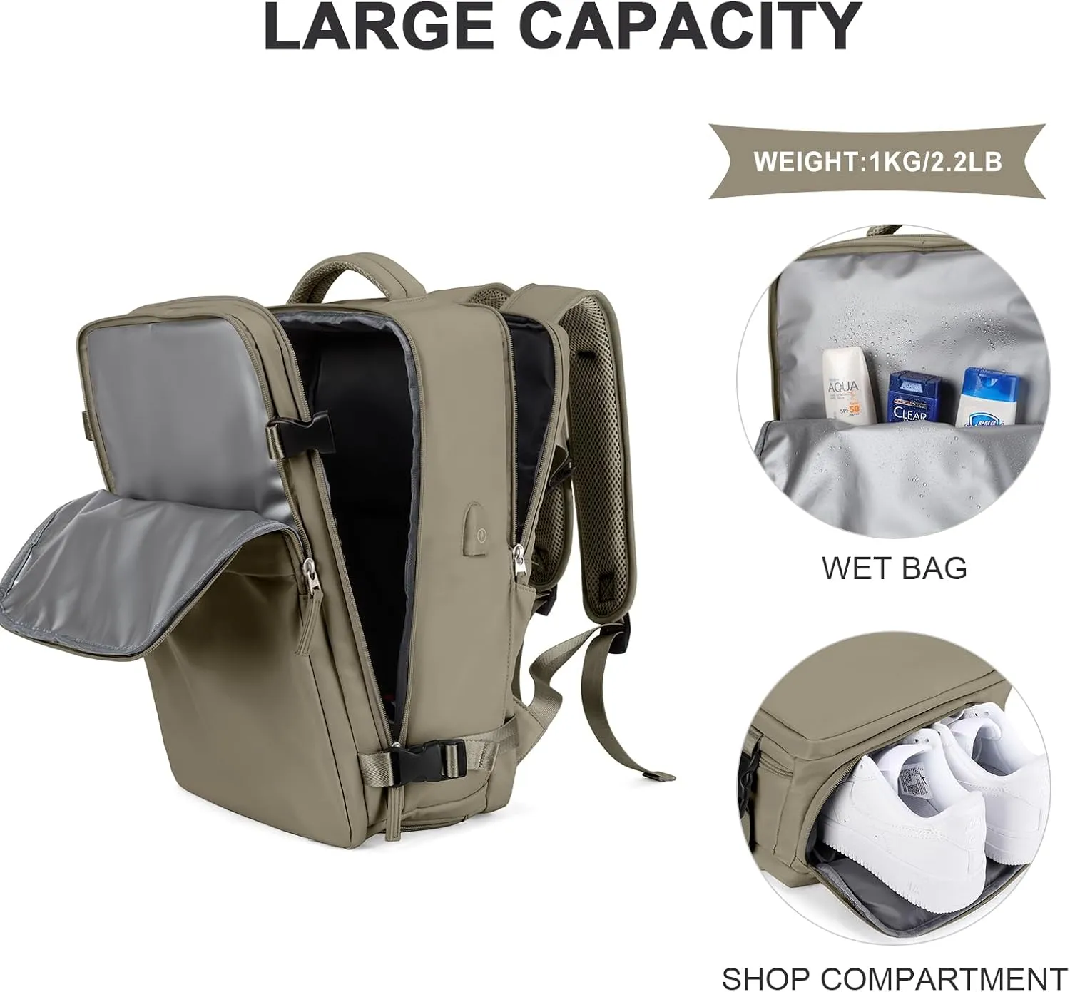 coowoz Travel Backpack For Women Men Airline Approved,Carry On Backpack,Large Hiking Backpack Waterproof Outdoor Sports Rucksack Casual Daypack Fit 15.6 Inch Laptop Backpack College Backpack(Coffee)