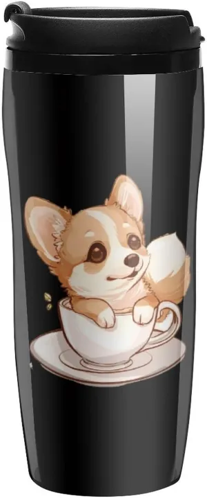 Corgi Corgffee Cute Coffee Mug with Lid Portable Tumbler Water Bottle for Travel Business 350ml