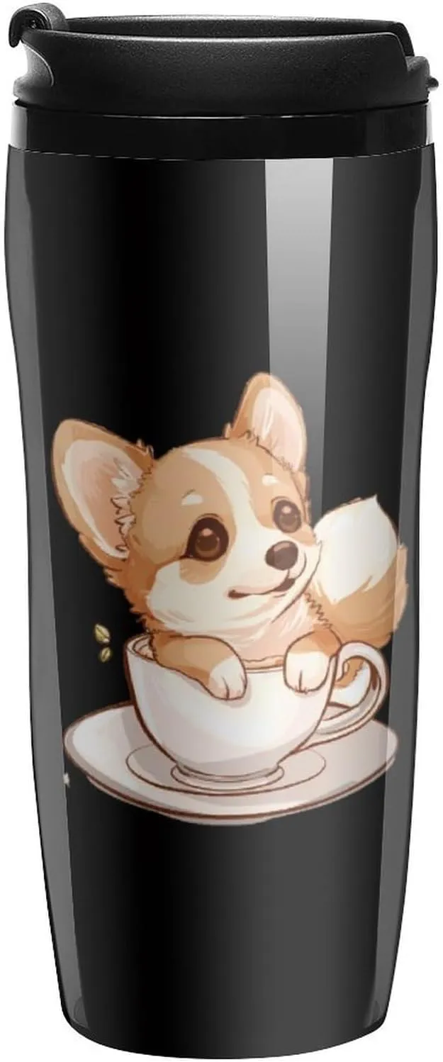 Corgi Corgffee Cute Coffee Mug with Lid Portable Tumbler Water Bottle for Travel Business 350ml