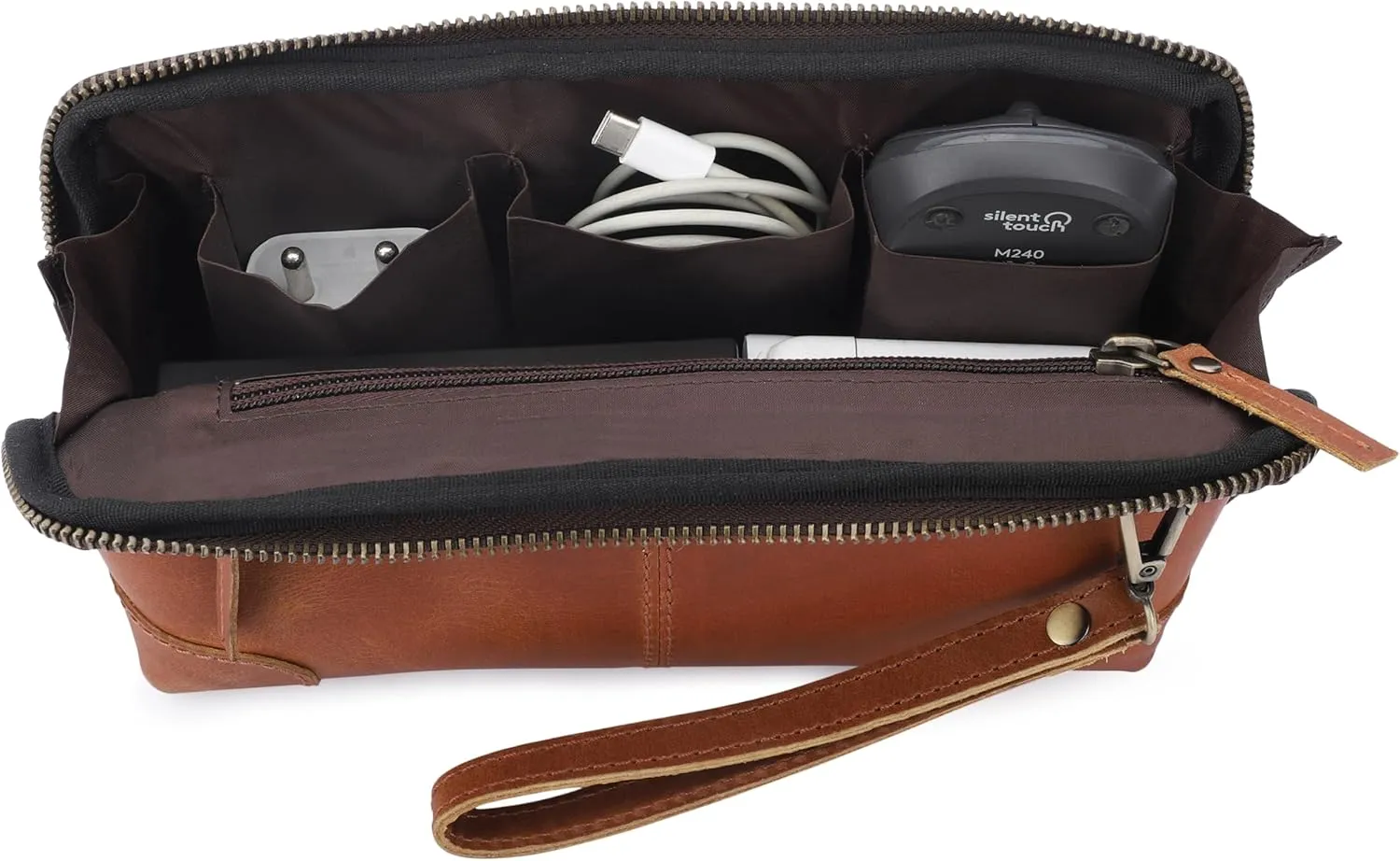 Cosmetics Case Travel Organizer Pouch Portable Tech Bag with Zipper Closure Leather Toiletry Bag for Men & Women Cord Storage Case Large Dopp Kit Makeup Bag Handbag Organizer