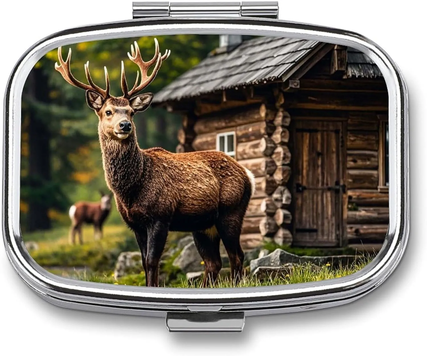 Country Lodge Bear Deer Travel Pill Organizer A Daily Pill Box for Supplements 2 Compartment Pill Case Convenient for Carrying and Storing Medicines Box