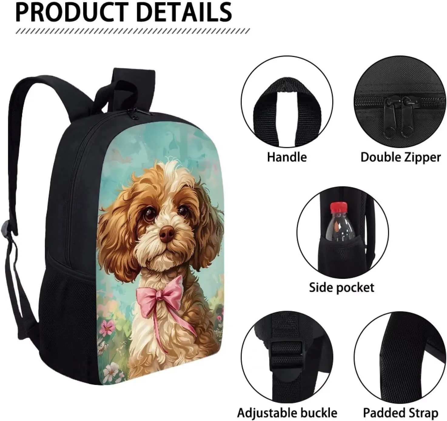 Cozeyat Cute Dog Design Large Capacity Backpack for Primary Students,Durable School Bag with Zipper for Boy Girls,Outdoor Travel Storage Bags