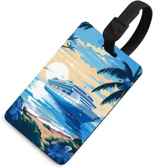 Cruise Ship at Tropical Beach Luggage Tags Bag Tags Travel Tags Name Tags Suitcase Tags Baggage Tag for Luggage