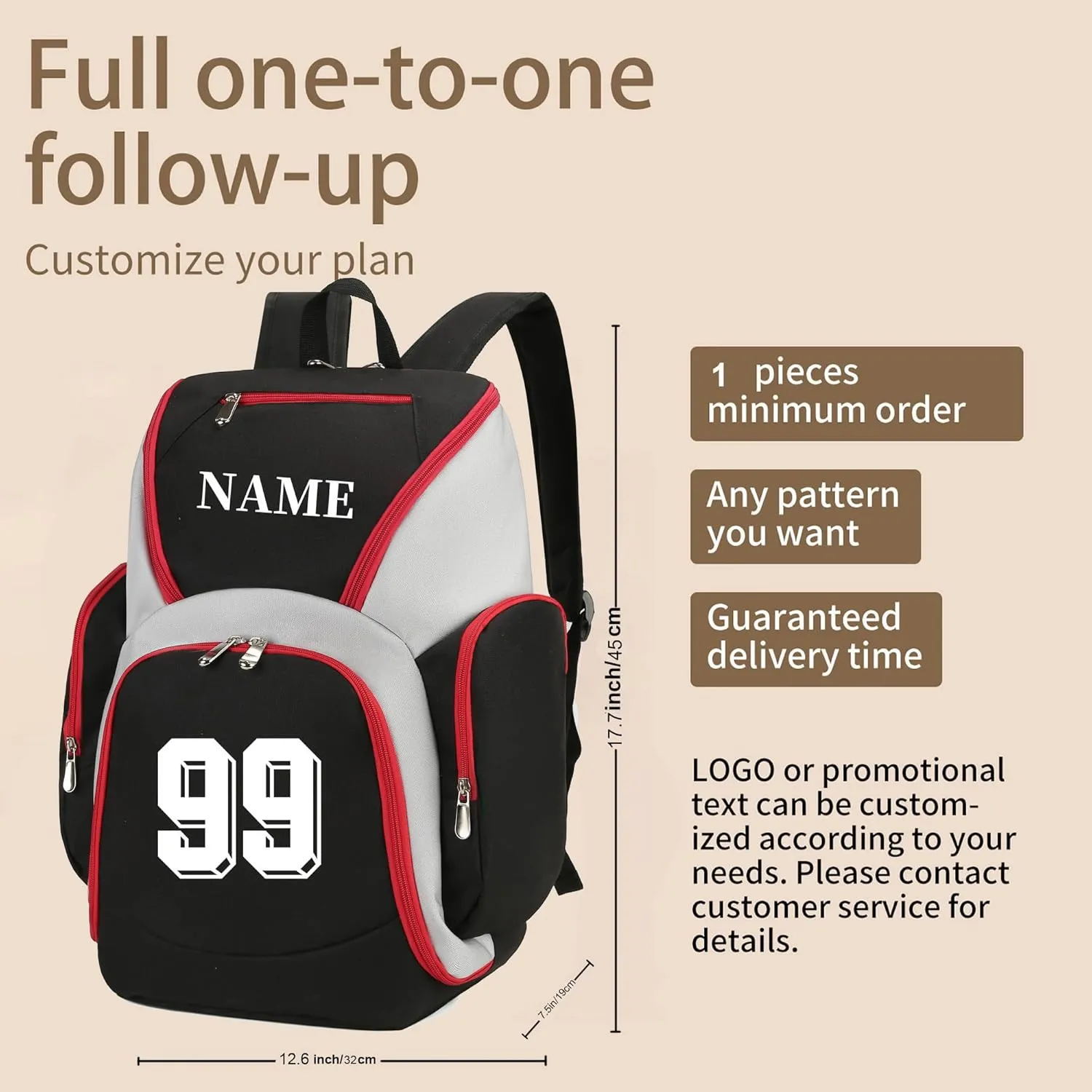 Custom Basketball Bag for Boys - Waterproof Backpack with Adjustable Straps, Personalized Name & Logo for Sports, Gym,Travel