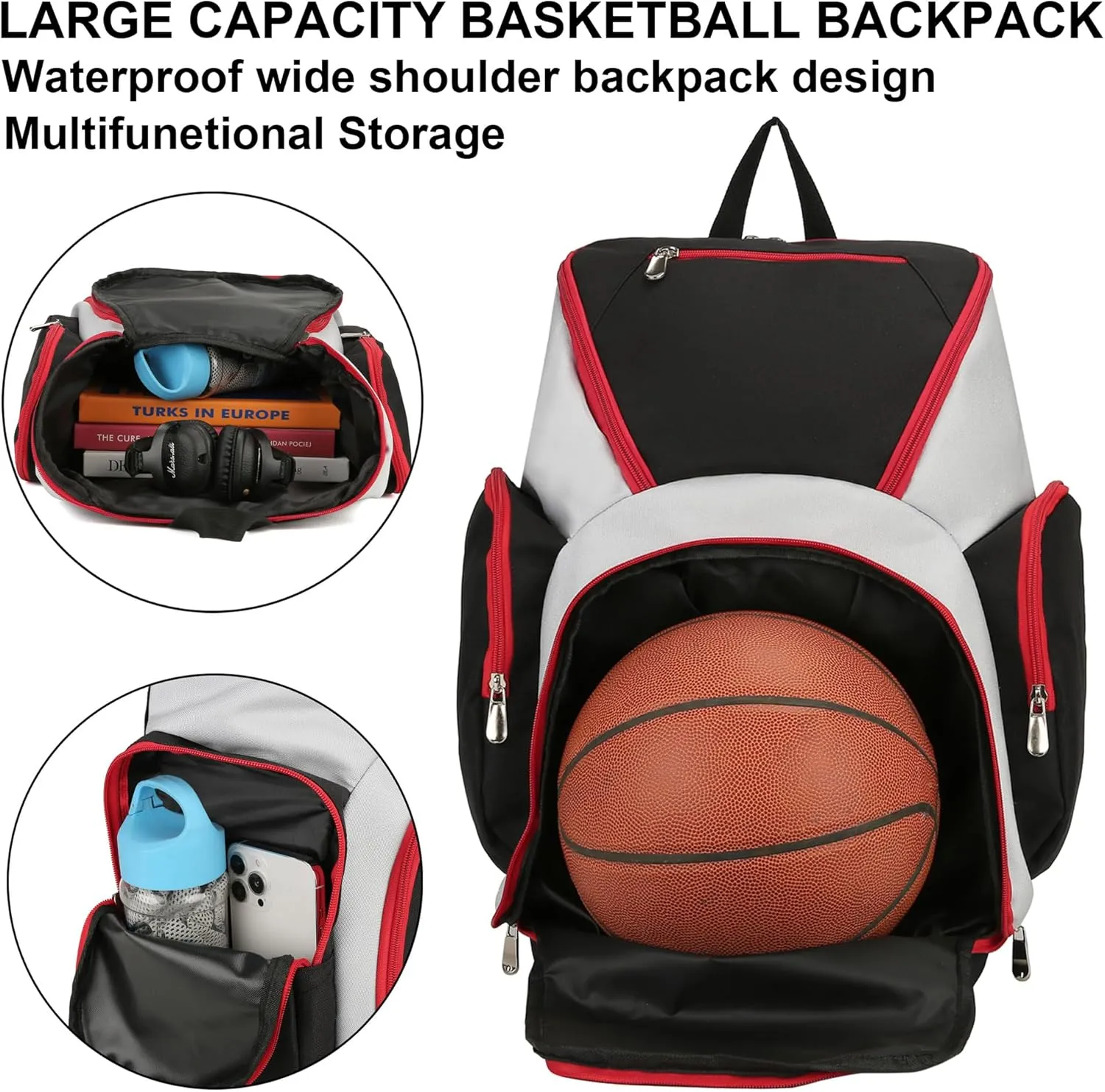 Custom Basketball Bag for Boys - Waterproof Backpack with Adjustable Straps, Personalized Name & Logo for Sports, Gym,Travel