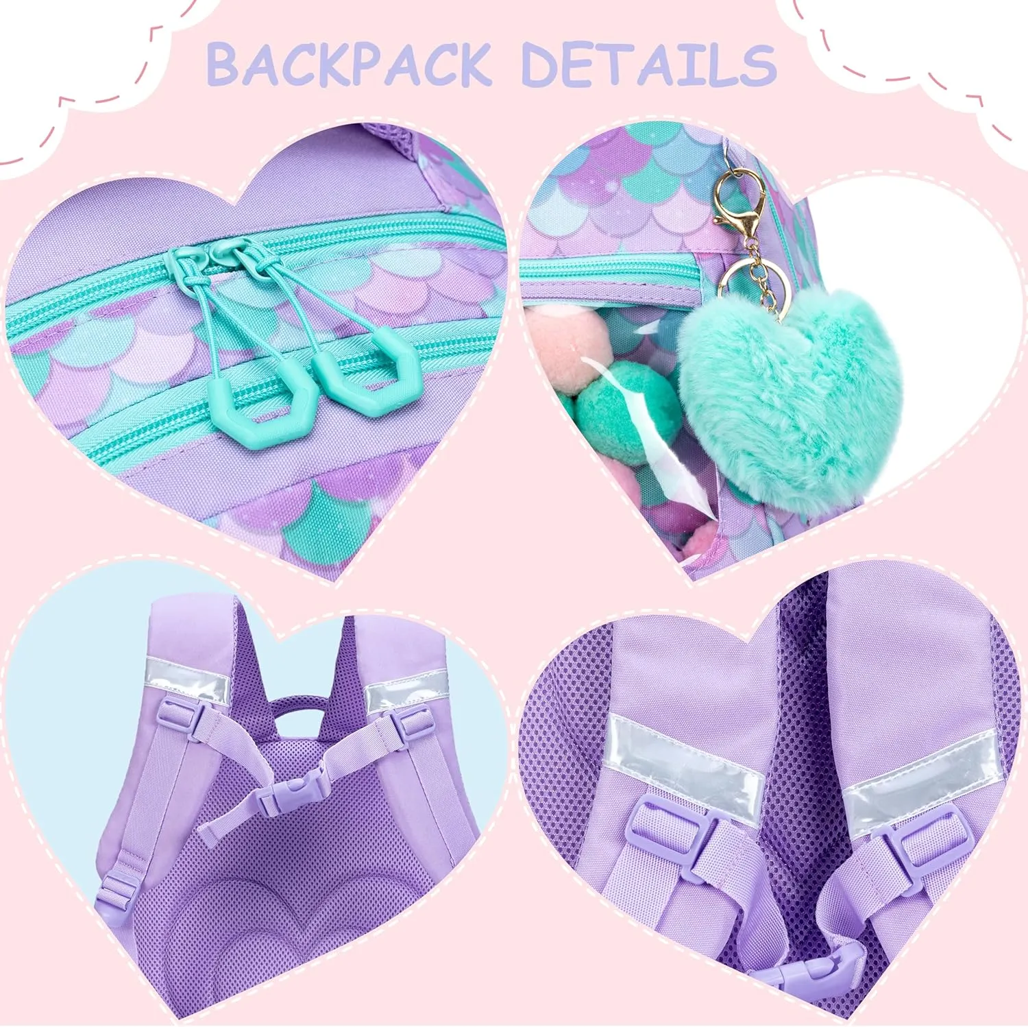 Cute Mermaid Rolling Backpacks with Wheels for Girls Aesthetic Rolling Backpack for Elementary with Lunch Box School Trolley Backpack for Girls School Supplies