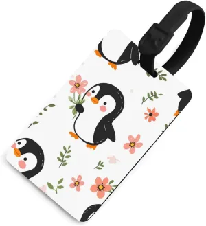 Cute Penguins Holding Flowers Luggage Tags for Suitcases Personalized Baggage Bags Identify Labels Travel Accessories