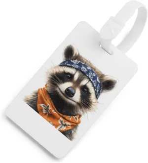 Cute Racoon with Bandana Headband Funny Luggage Tag Name ID Identify Suitcase Tags for Travel Bag Baggage Easy Identification