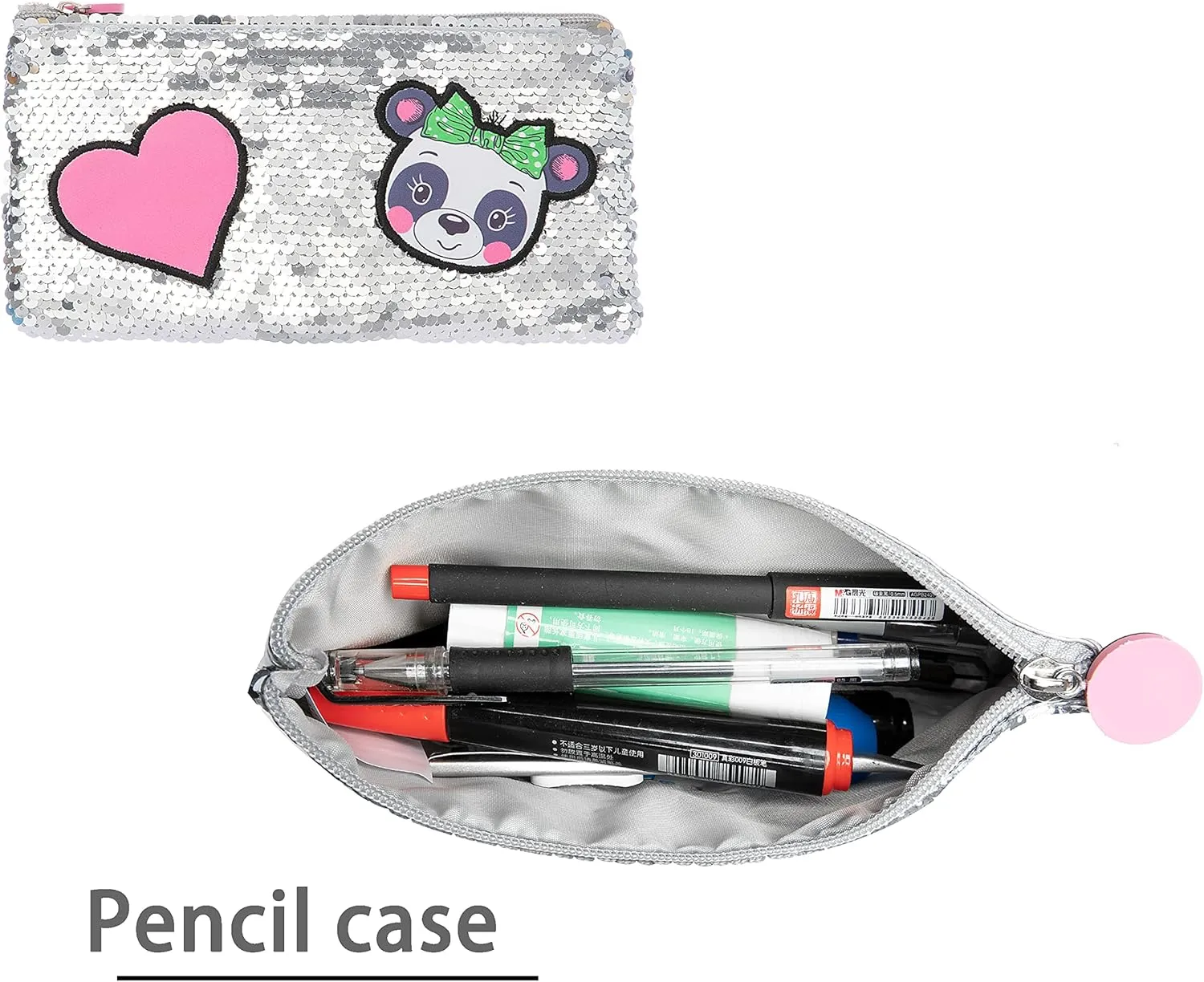 Cute Sequin Panda Rolling Backpack for Girls Backpack with Wheels Girls Backpack with Lunch Box Set Kids Suitcase for Girls Backpacks with Wheels Kids Carry On Travel Luggage with Roller