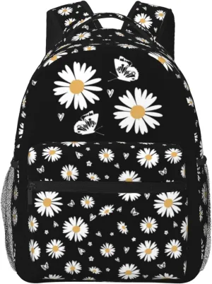 Daisy-Print School Backpack Daisy Flower Bookbag Daisys Black Bookbag Girls Flower Print Backpack For Girls Elementary Middle For Childrens Students Gifts