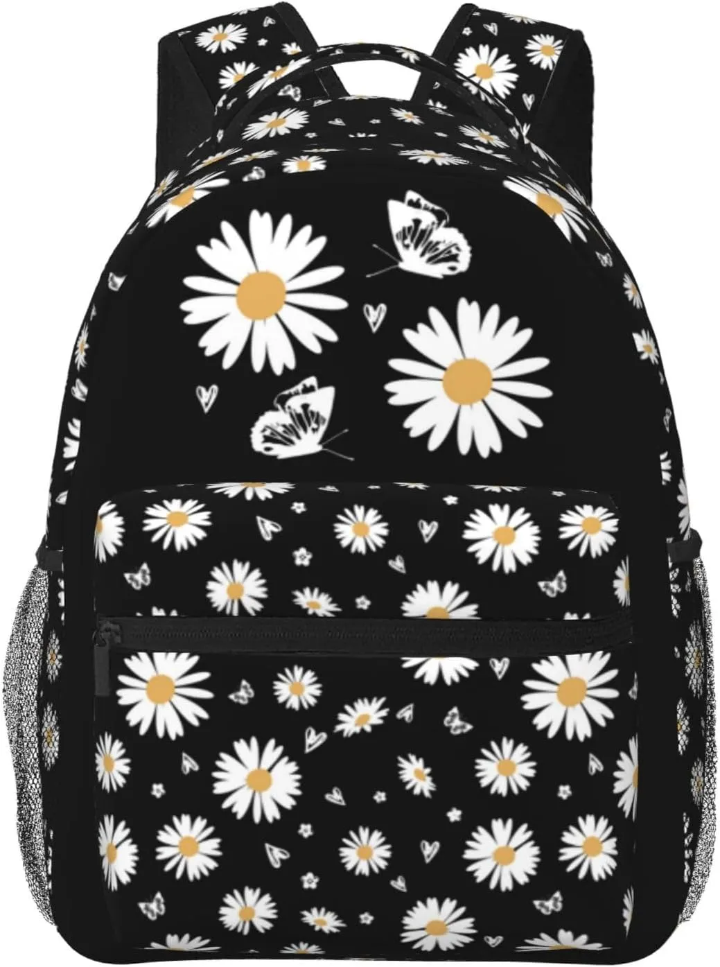 Daisy-Print School Backpack Daisy Flower Bookbag Daisys Black Bookbag Girls Flower Print Backpack For Girls Elementary Middle For Childrens Students Gifts
