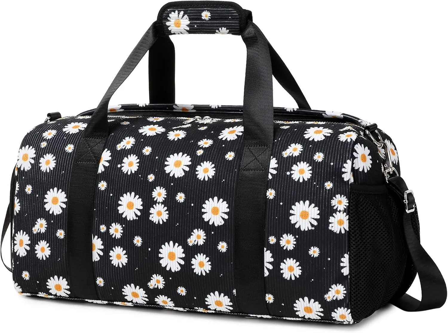Dance Bag for Girls Gym Bag Sports Duffle Bag with Shoes Compartment Wet Pocket Weekender Overnight Bag for Girls Women Teens Corduroy Daisy Travel Duffle Bag