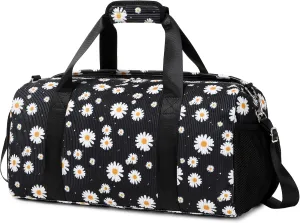 Dance Bag for Girls Gym Bag Sports Duffle Bag with Shoes Compartment Wet Pocket Weekender Overnight Bag for Girls Women Teens Corduroy Daisy Travel Duffle Bag