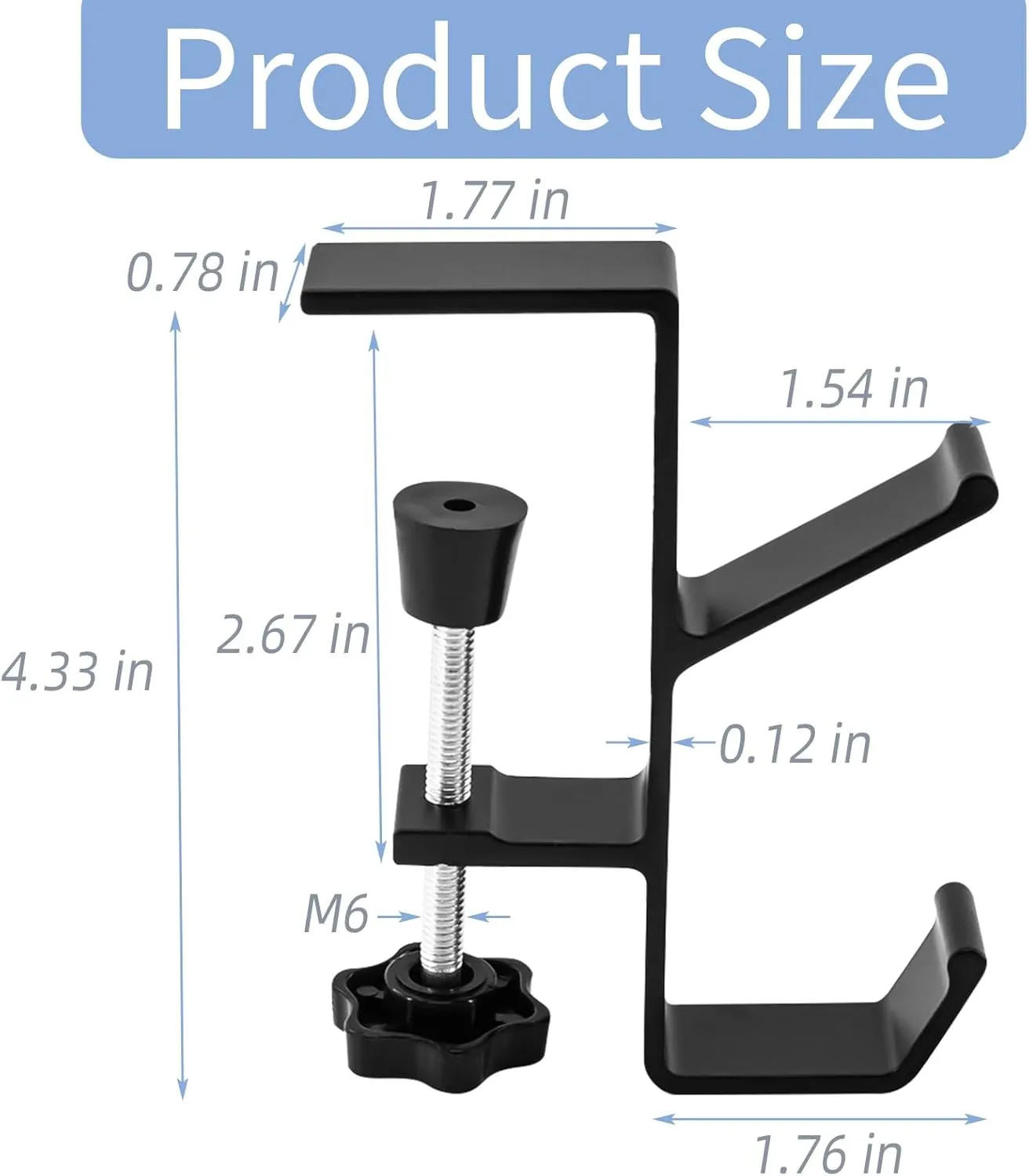 Desk Mount Bag Holder Hook - Clamp-On Backpack Hanger and Headphones Holder, Portable Under Counter Clutter Reducer for Table (Black, 2Pcs)