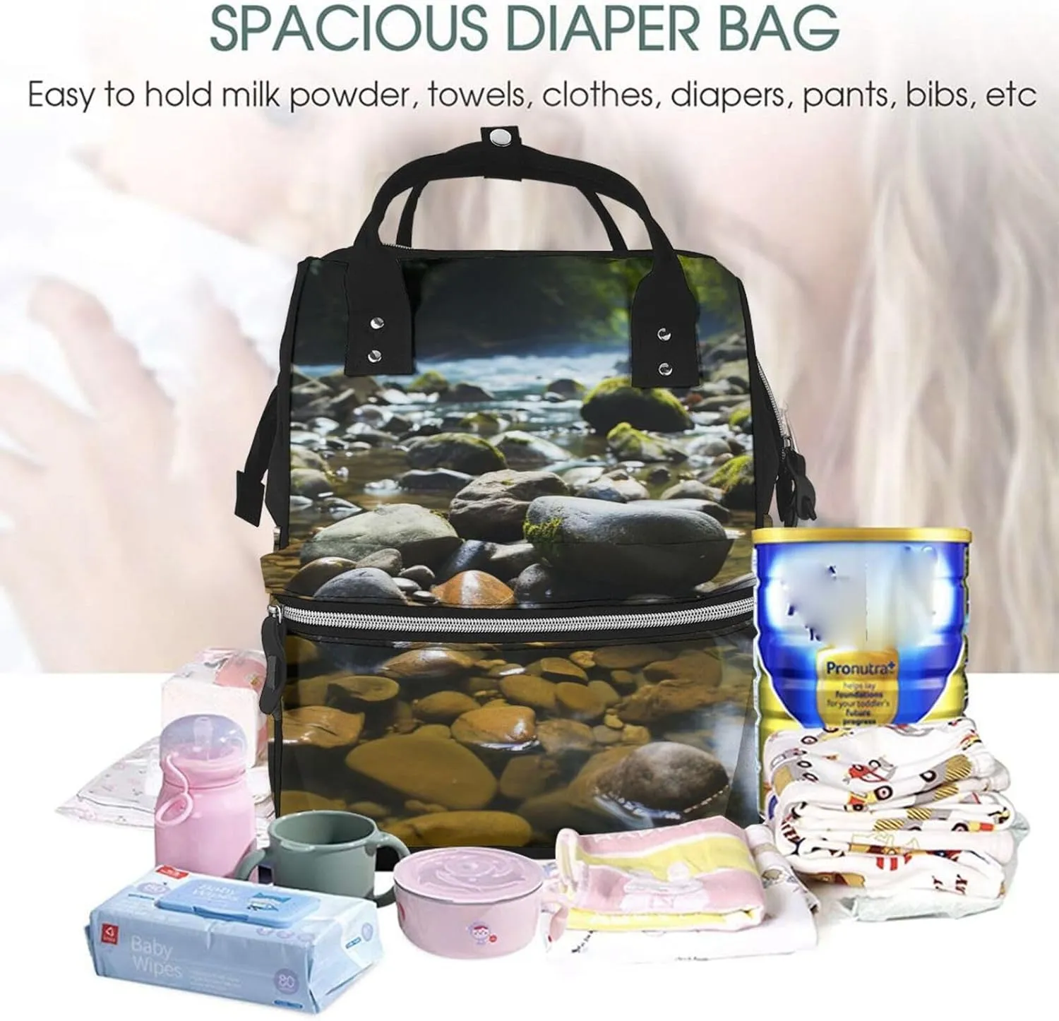 Diaper Bag Backpack Stream stones Nappy Backpack Maternity Baby Nappy Bag Changing Bags for Travel