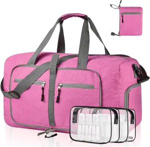 Dimayar 65L Travel Duffle Bag - Foldable Duffel Bag with Shoes Compartment - Overnight Bags Waterproof & Tear Resistant(RougePink)
