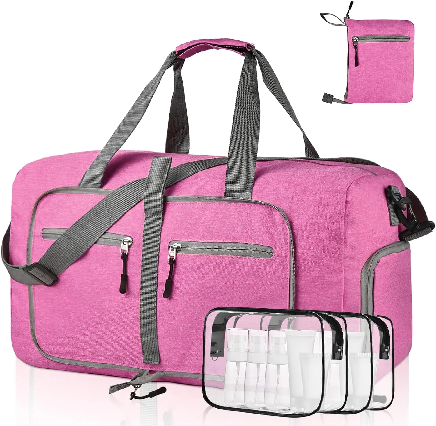 Dimayar 65L Travel Duffle Bag - Foldable Duffel Bag with Shoes Compartment - Overnight Bags Waterproof & Tear Resistant(RougePink)