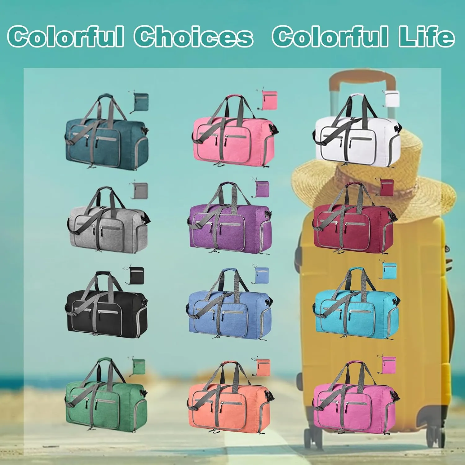 Dimayar 85L Travel Duffle Bag for Men Women - Foldable Duffel Bag with Shoes Compartment - Overnight Bags Waterproof & Tear Resistant(Pink)