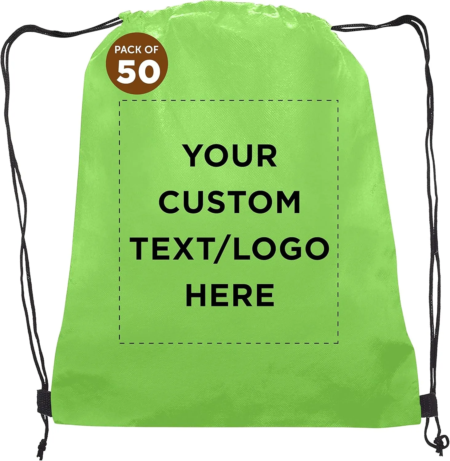 DISCOUNT PROMOS Custom Non-Woven Drawstring Backpacks Set of 50, Personalized Bulk Pack - Bring Everywhere You Go, Great for Travelling, Gym and for Everyday Use - Lime Green