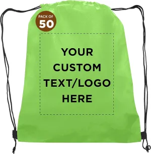 DISCOUNT PROMOS Custom Non-Woven Drawstring Backpacks Set of 50, Personalized Bulk Pack - Bring Everywhere You Go, Great for Travelling, Gym and for Everyday Use - Lime Green