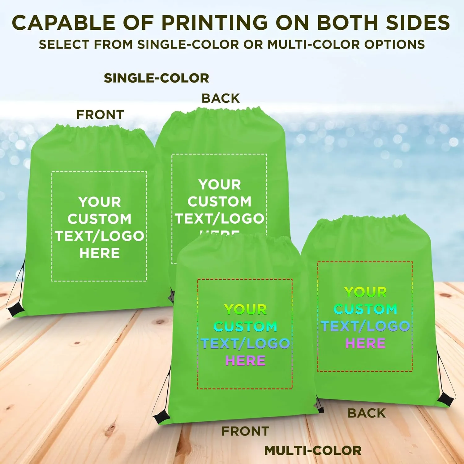 DISCOUNT PROMOS Custom Non-Woven Drawstring Backpacks Set of 50, Personalized Bulk Pack - Bring Everywhere You Go, Great for Travelling, Gym and for Everyday Use - Lime Green