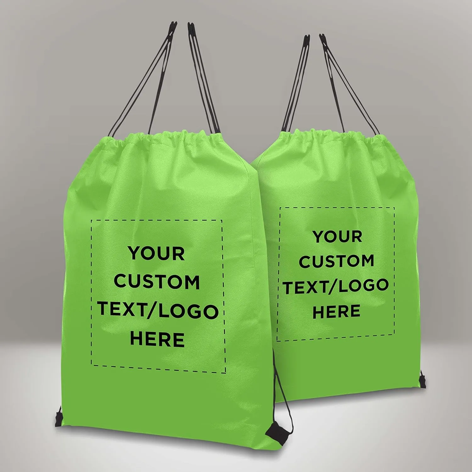 DISCOUNT PROMOS Custom Non-Woven Drawstring Backpacks Set of 50, Personalized Bulk Pack - Bring Everywhere You Go, Great for Travelling, Gym and for Everyday Use - Lime Green