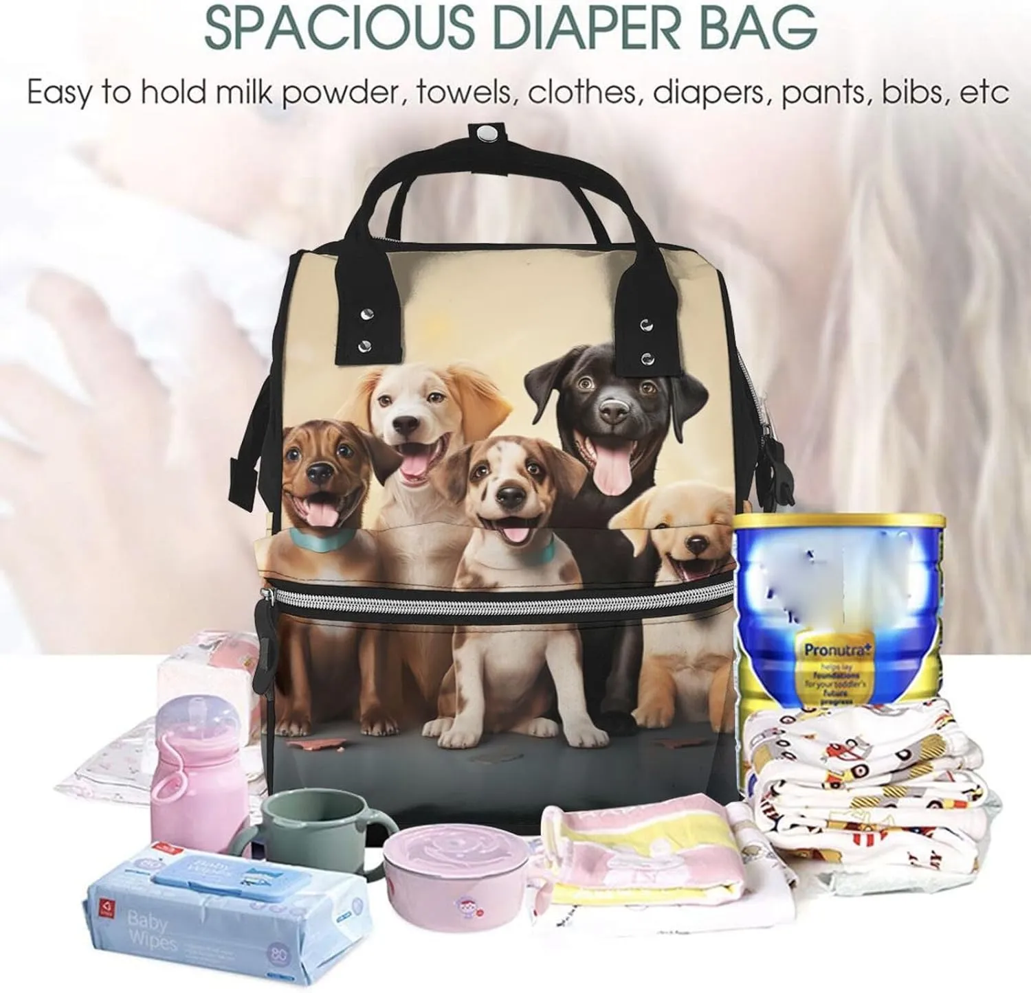 Dogs Happy Party Diaper Bag Backpack for Women Waterproof Mummy Backpack Large Nappy Bag Nursing Bag