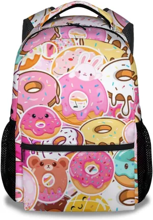 Donut Backpack for Girls, 16 Inch Pink Backpacks for School, Cute Lightweight Bookbag for Kids