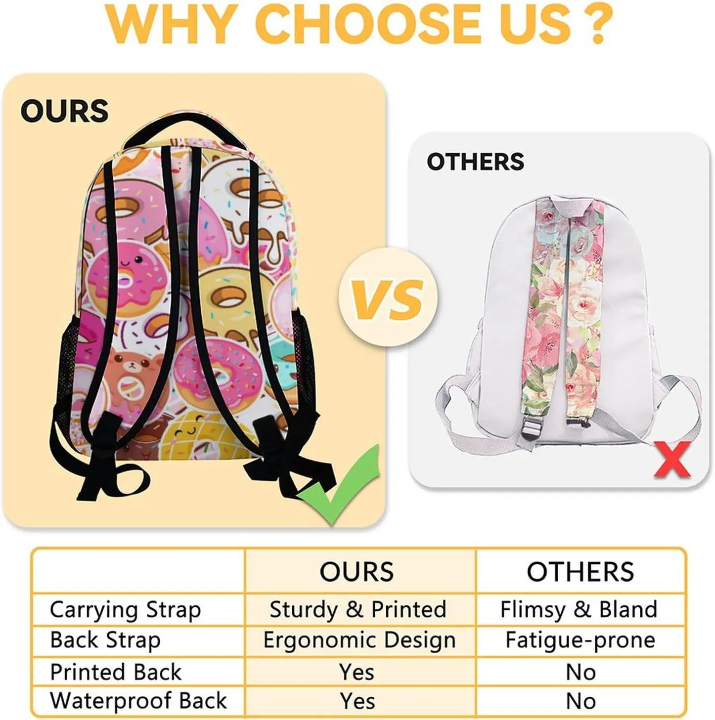 Donut Backpack for Girls, 16 Inch Pink Backpacks for School, Cute Lightweight Bookbag for Kids