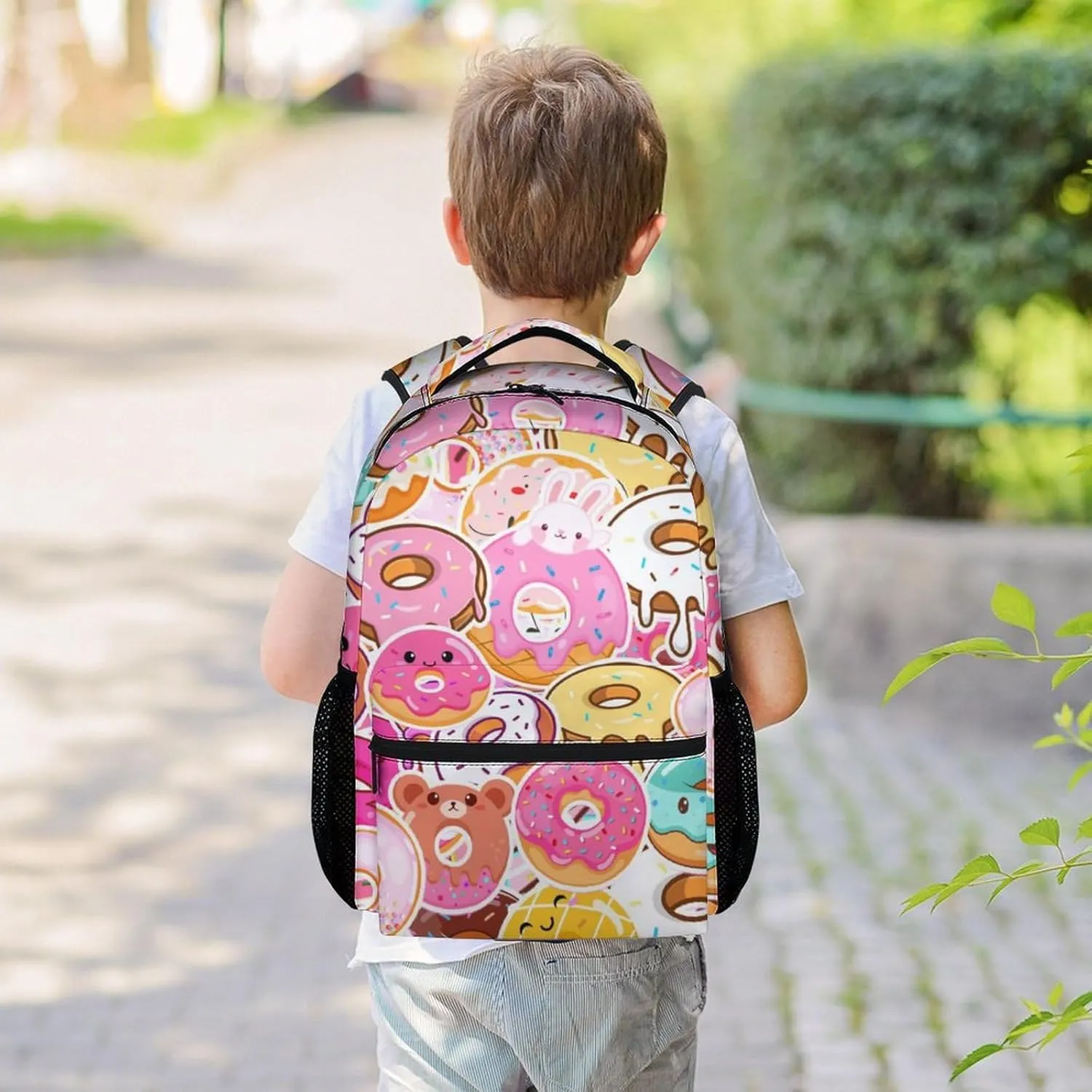 Donut Backpack for Girls, 16 Inch Pink Backpacks for School, Cute Lightweight Bookbag for Kids