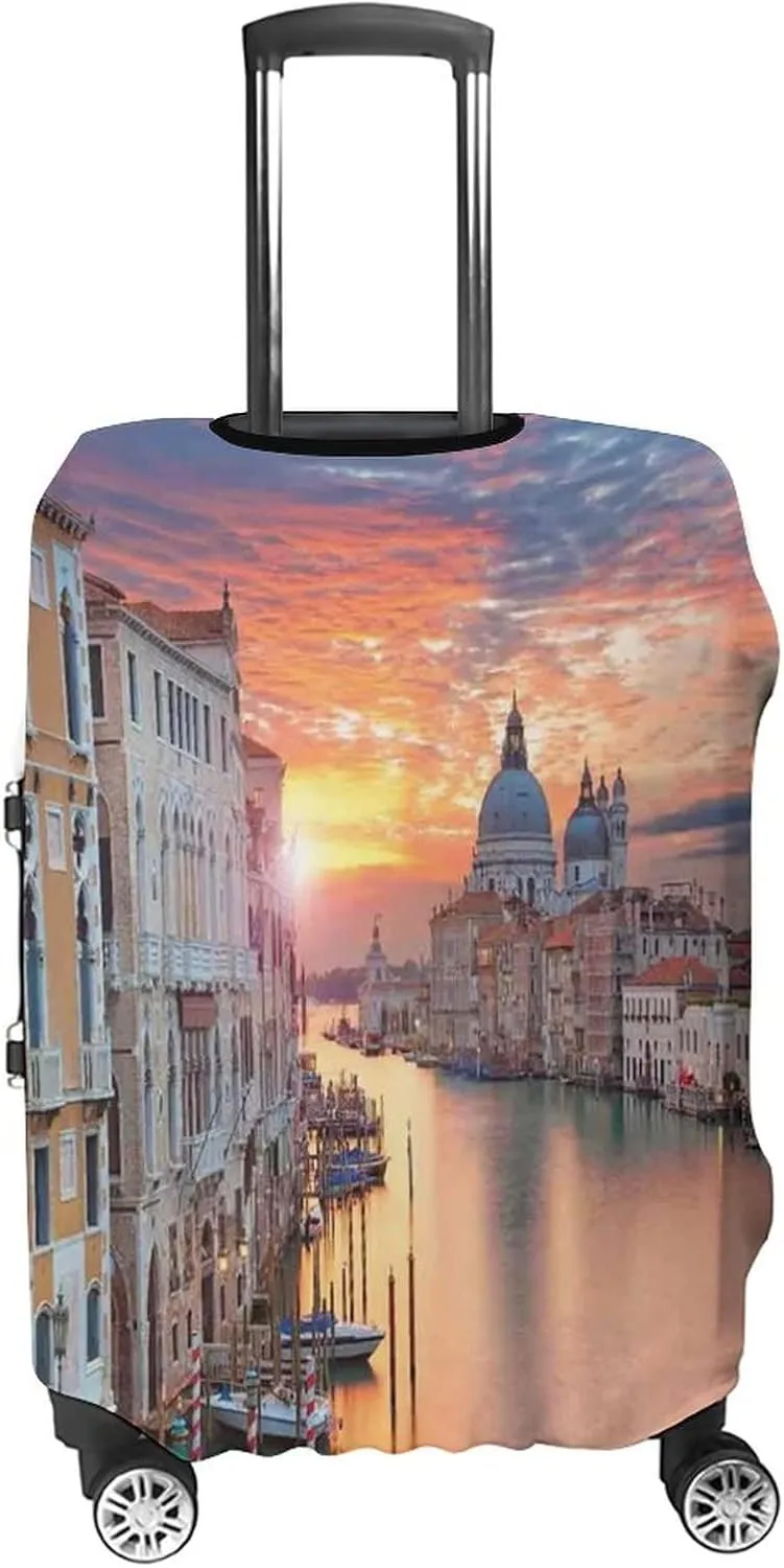 Double-sided Printed Luggage Cover, Cityscape Elastic Travel Luggage Cover, Grand Canal in Venice Horizon European Town International, Fits 19-21 Inch Luggage, Great For Vacation Travel, Multi