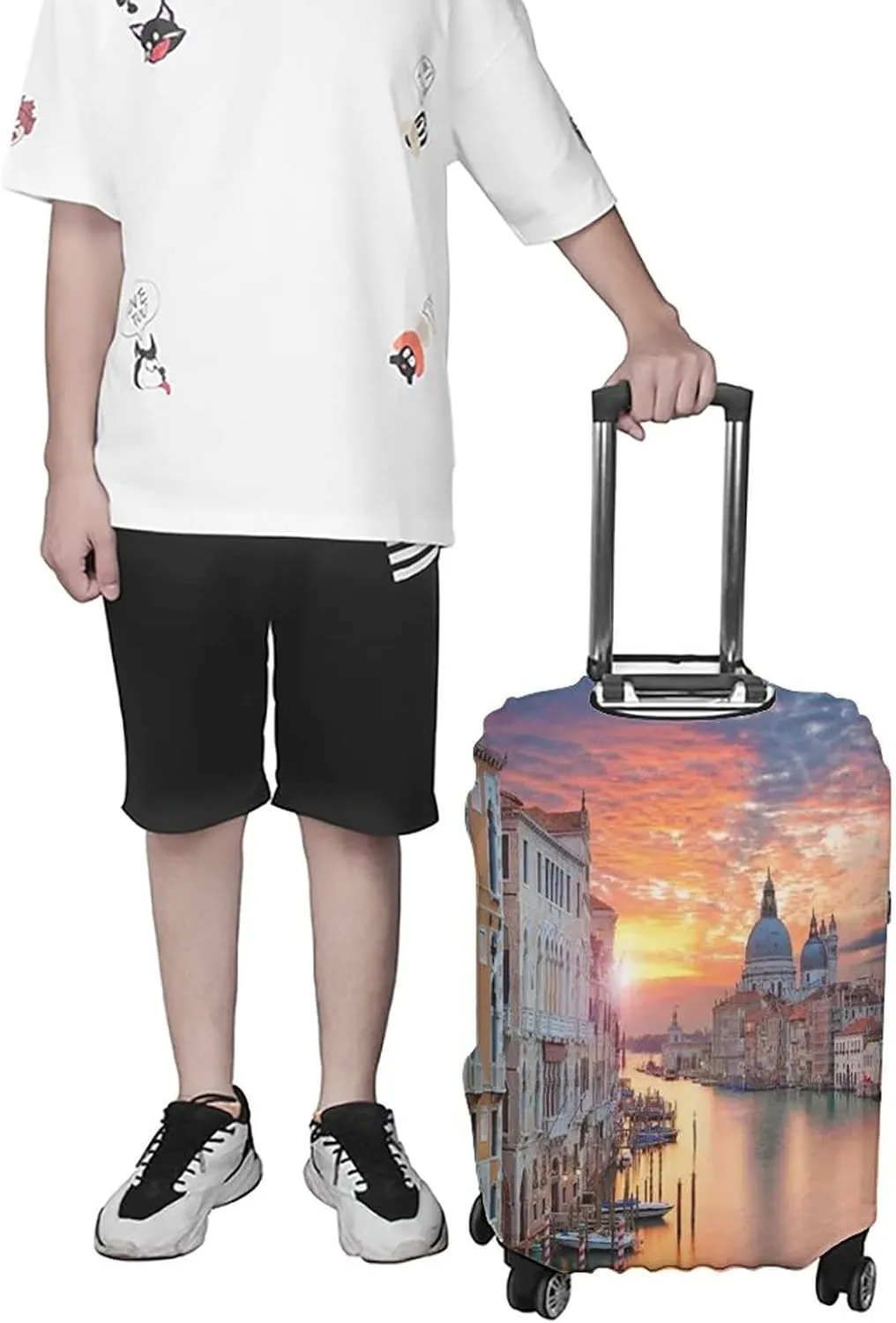Double-sided Printed Luggage Cover, Cityscape Elastic Travel Luggage Cover, Grand Canal in Venice Horizon European Town International, Fits 19-21 Inch Luggage, Great For Vacation Travel, Multi