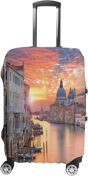 Double-sided Printed Luggage Cover, Cityscape Elastic Travel Luggage Cover, Grand Canal in Venice Horizon European Town International, Fits 19-21 Inch Luggage, Great For Vacation Travel, Multi