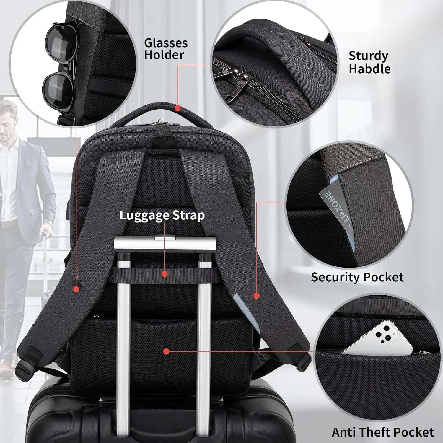 DUSLANG 17 Inch Laptop Backpack for Travel Water Resistant College Backpack for Men/Women Laptop Bag with USB Charging Port and clear Cosmetic Toiletry Bag, Black