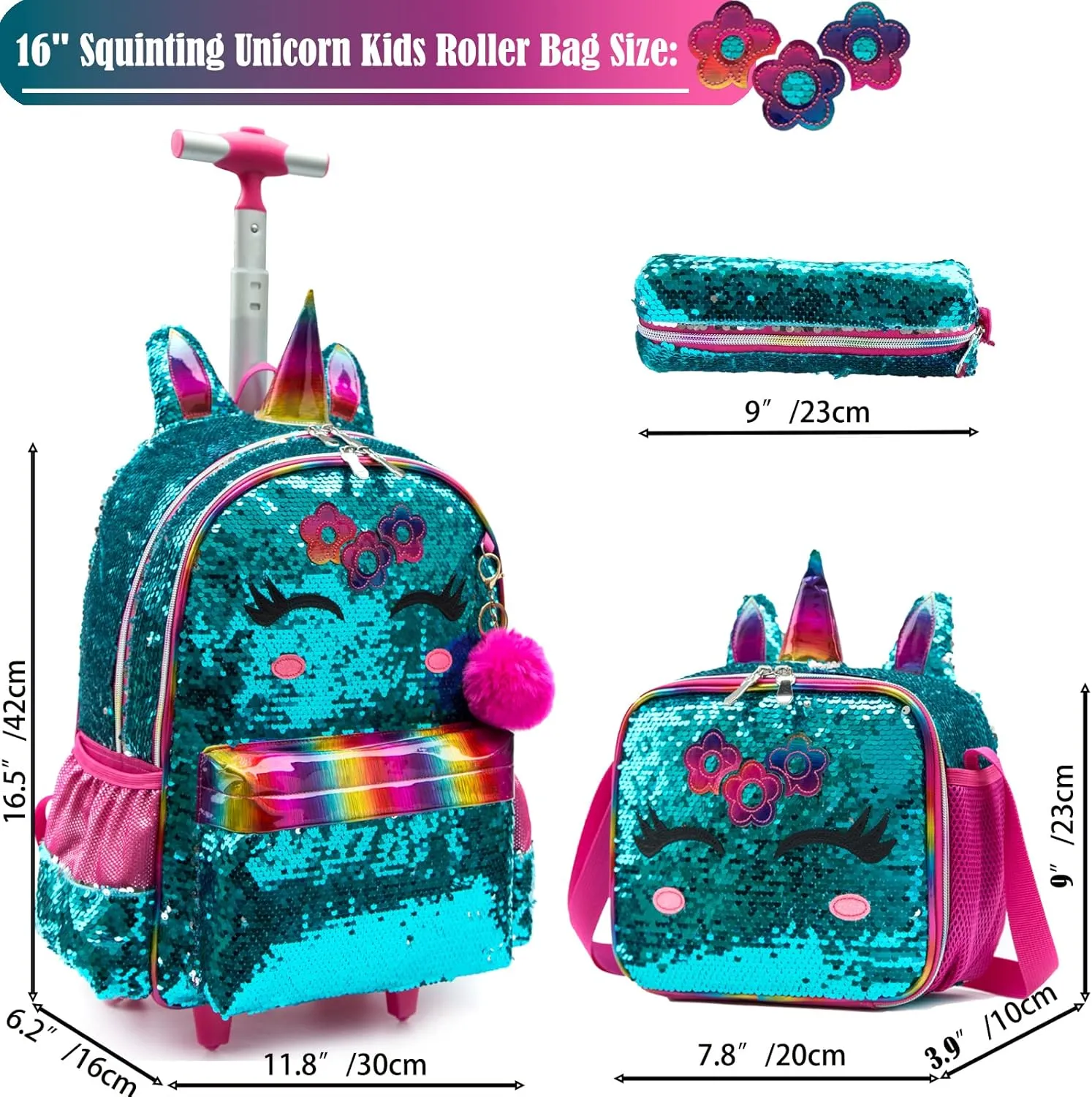 Egchescebo School Kids Rolling Backpack for Girls 3PCS With Trolley Wheeled Backpacks