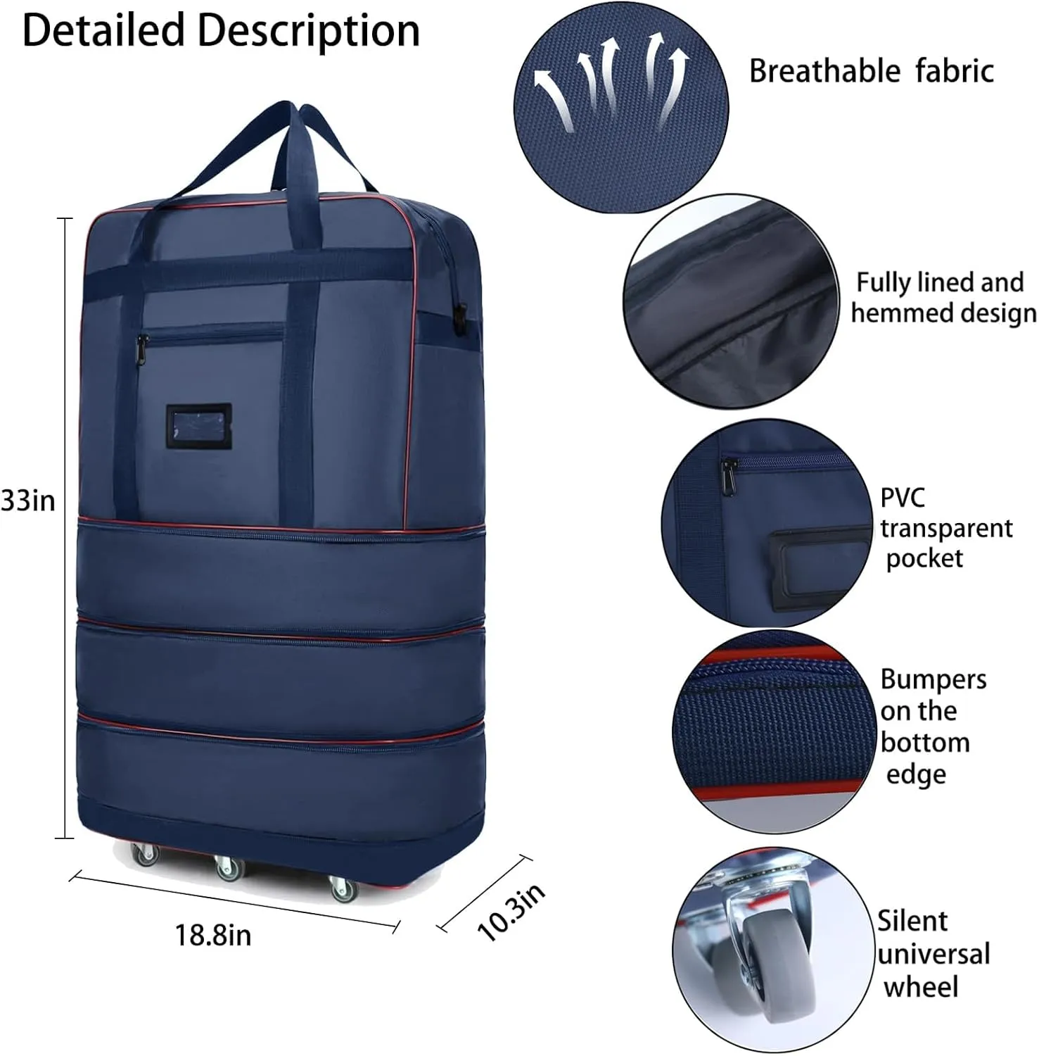 ELDA Expandable Foldable Suitcase Luggage with Universal Wheels Rolling Travel Bag Duffel Bag for Men Women Large Capacity Lightweight Luggages