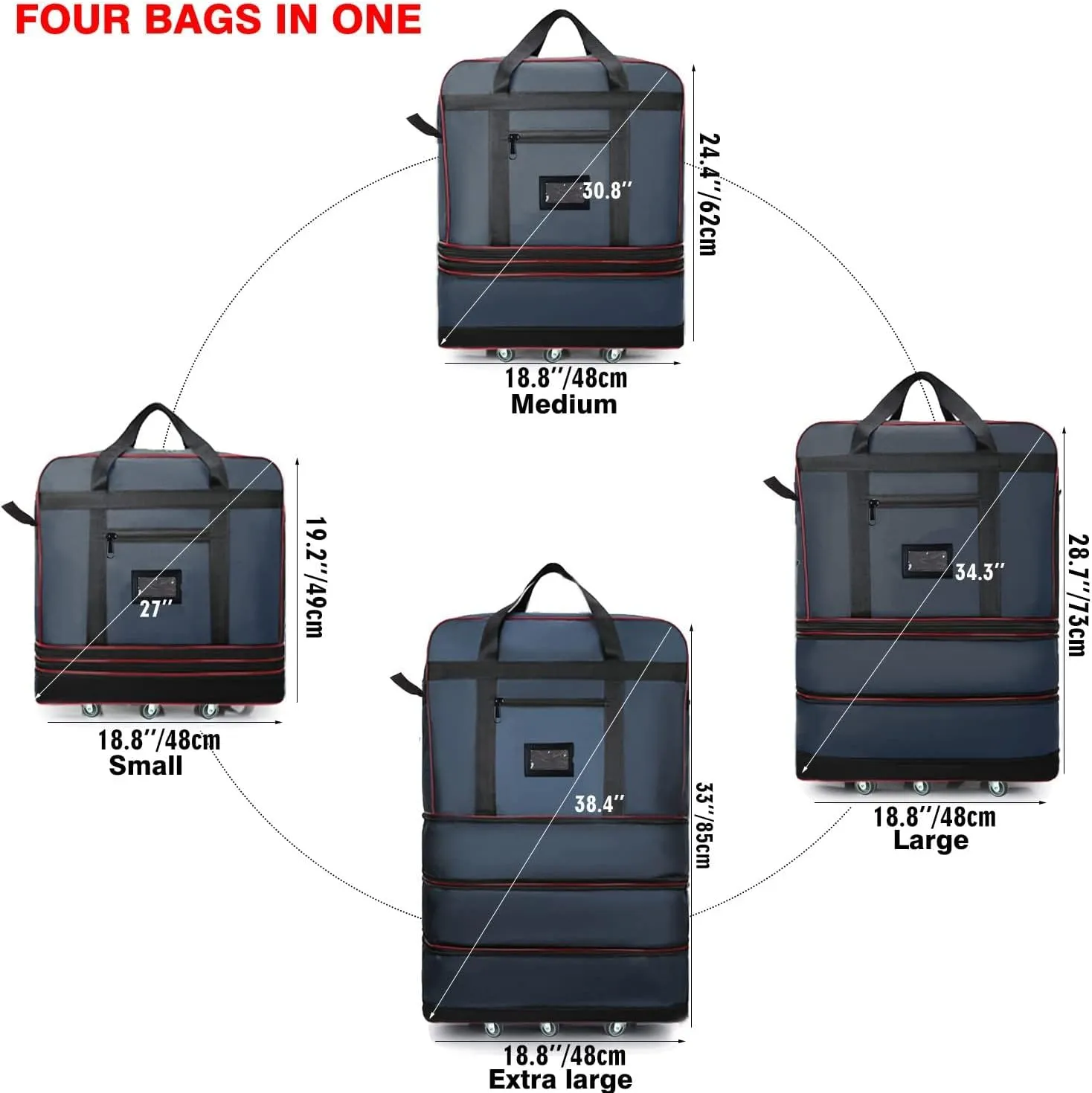 ELDA Expandable Foldable Suitcase Luggage with Universal Wheels Rolling Travel Bag Duffel Bag for Men Women Large Capacity Lightweight Luggages