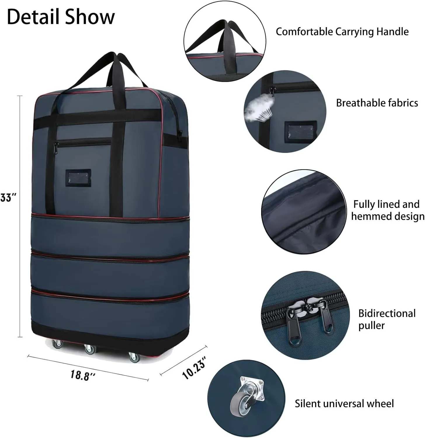 ELDA Expandable Foldable Suitcase Luggage with Universal Wheels Rolling Travel Bag Duffel Bag for Men Women Large Capacity Lightweight Luggages