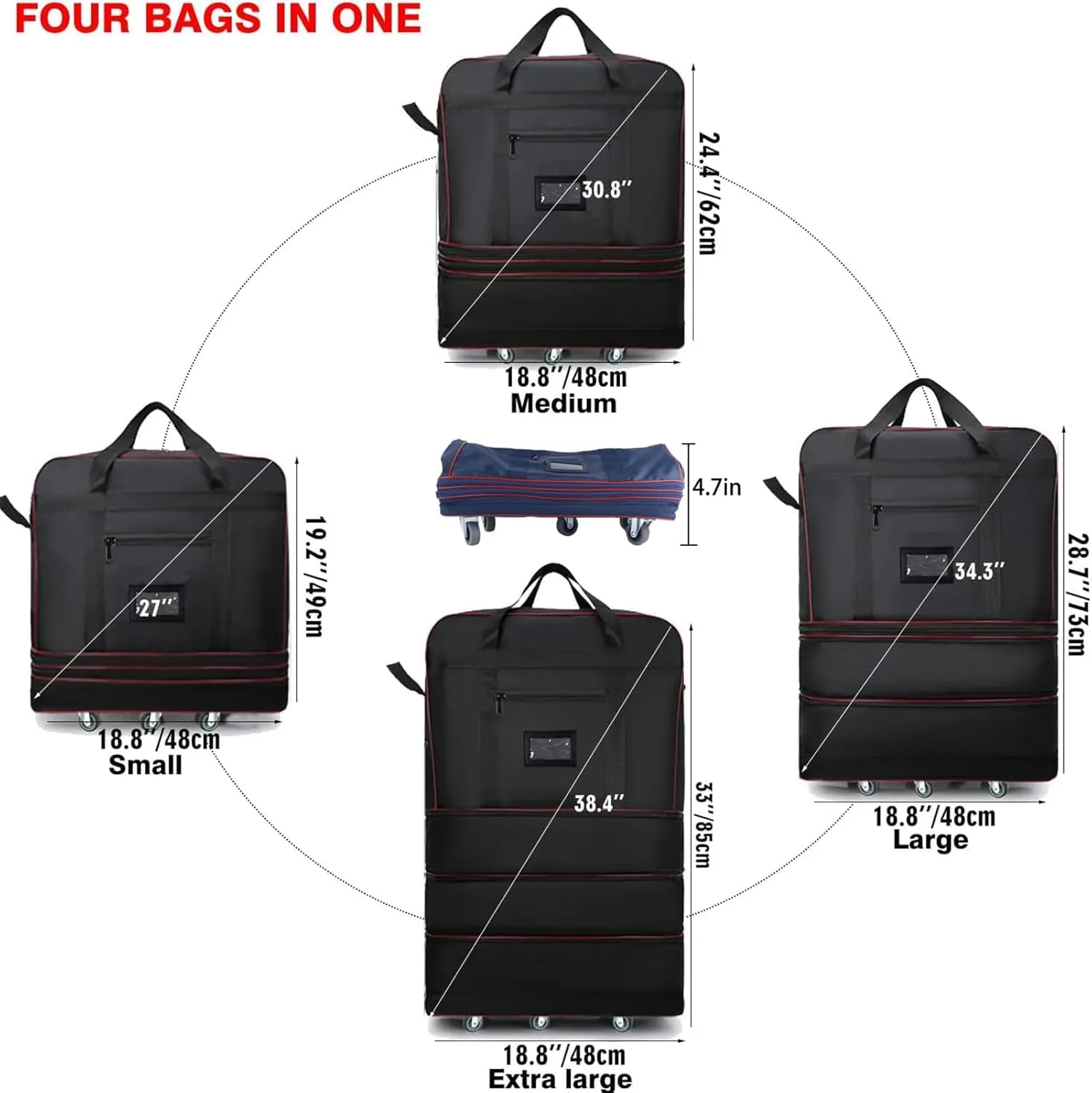 ELDA Expandable Foldable Suitcase Luggage with Universal Wheels Rolling Travel Bag Duffel Bag for Men Women Large Capacity Lightweight Luggages