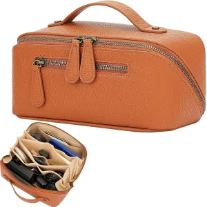 Electronic Organizer Travel Case, Portable Waterproof PU Leather Tech Pouch, Accessories Storage Bag, Compact Travel Cord Organizer for Cable, Charger, Phone, Earbuds (2L Brown)
