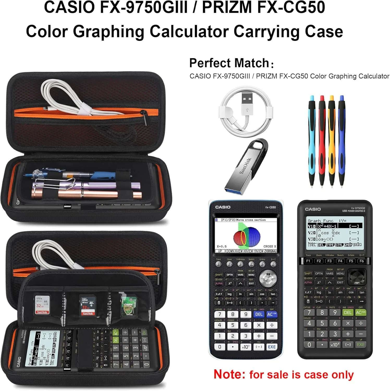 Elonbo Carrying Case for Casio fx-CG50 PRIZM/Casio fx-9750GIII Color Graphing Calculator/ 991ES Plus/ 991CW/ 115ES Plus/ 300ES/ 300MS Standard Advanced Scientific Calculator, Black