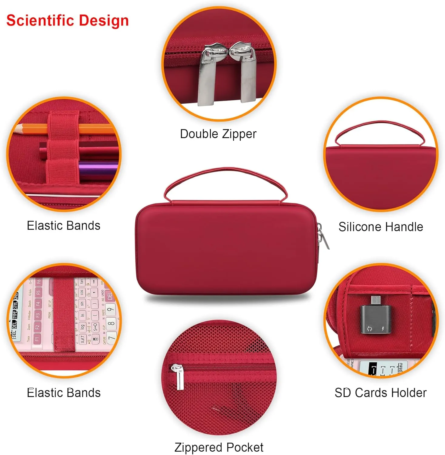 Elonbo Carrying Case for Casio fx-CG50 PRIZM/Casio fx-9750GIII Color Graphing Calculator/ 991ES Plus/ 991CW/ 115ES Plus/ 300ES/ 300MS Standard Advanced Scientific Calculator, Red