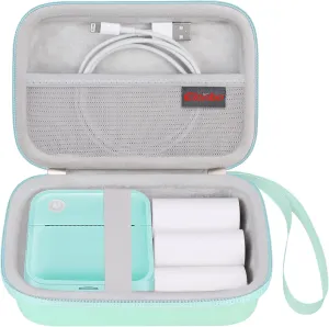 Elonbo Carrying Case for INVISEN Label Maker Machine, Mini Label Printer Portable Thermal Printer Travel Bag, Sticker Printer Storage Holder, Mesh Pocket Fits Label Paper Tape, Green
