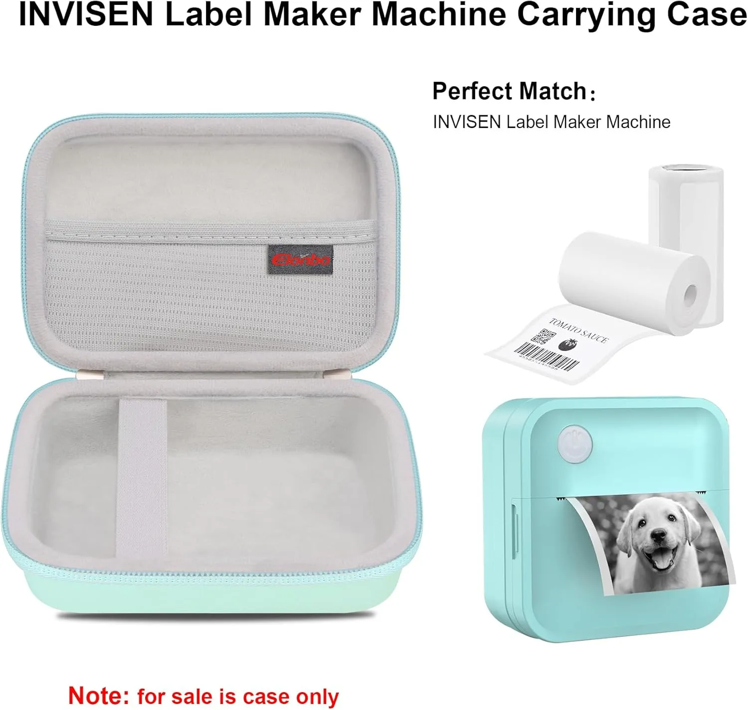 Elonbo Carrying Case for INVISEN Label Maker Machine, Mini Label Printer Portable Thermal Printer Travel Bag, Sticker Printer Storage Holder, Mesh Pocket Fits Label Paper Tape, Green