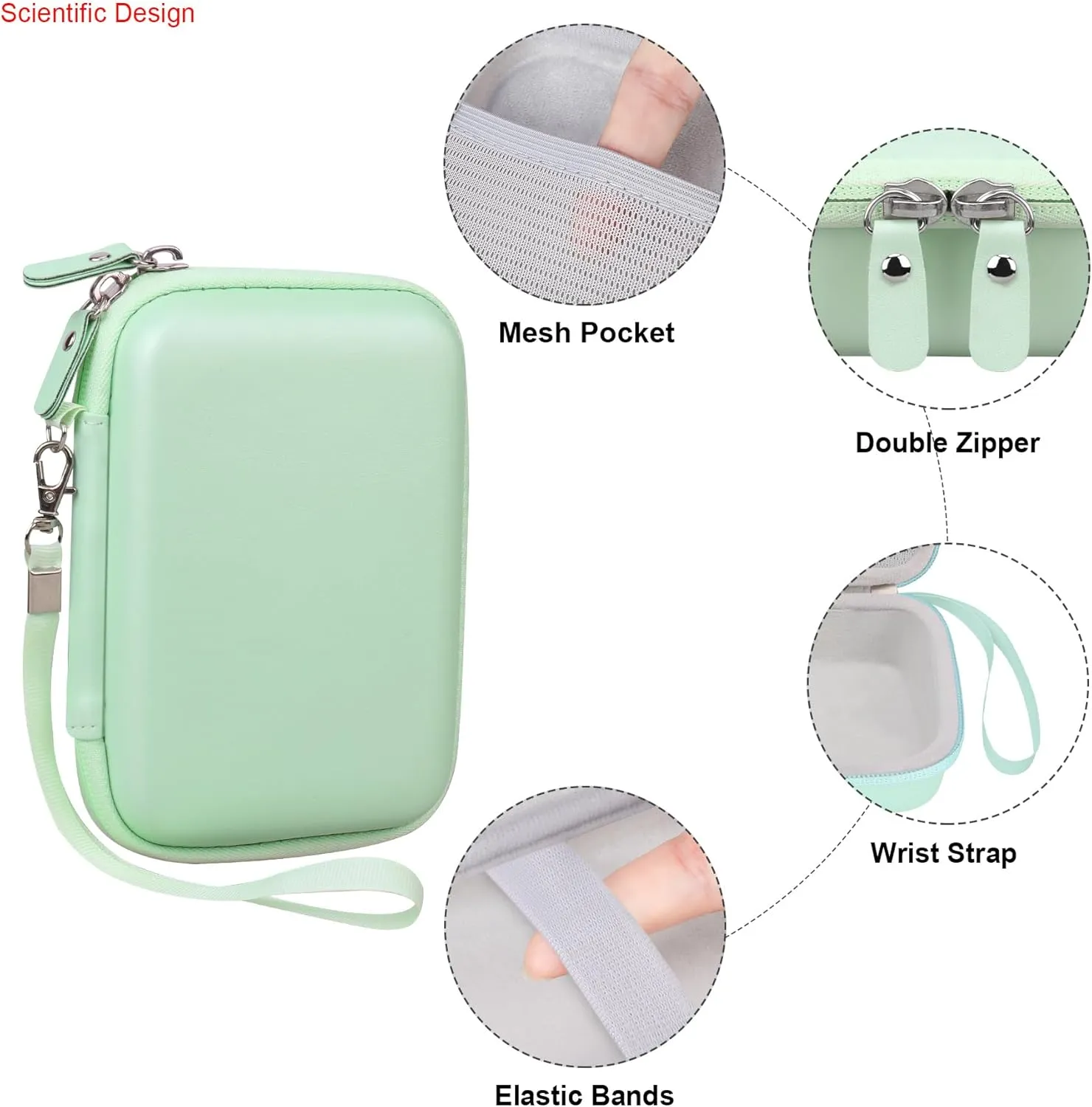 Elonbo Carrying Case for INVISEN Label Maker Machine, Mini Label Printer Portable Thermal Printer Travel Bag, Sticker Printer Storage Holder, Mesh Pocket Fits Label Paper Tape, Green