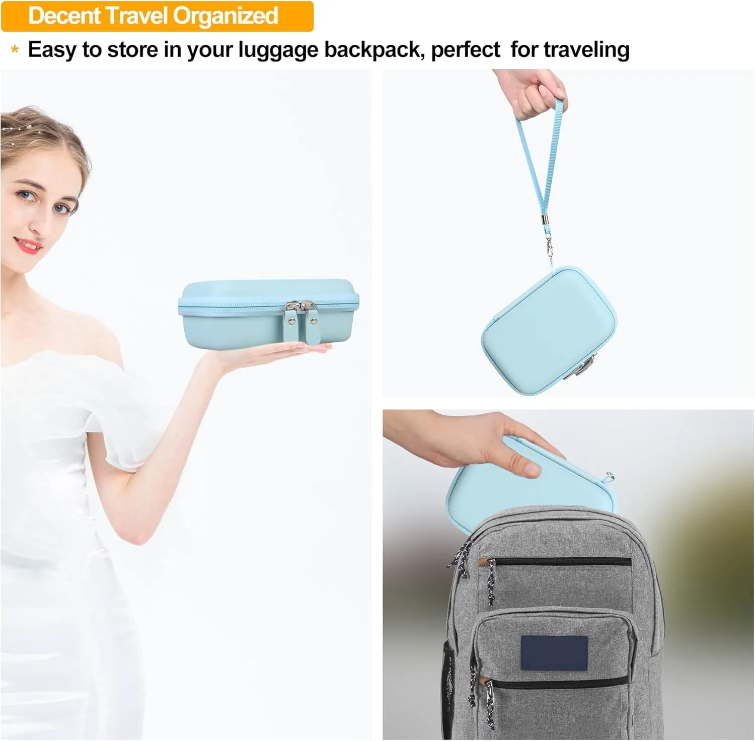 Elonbo Carrying Case for Lebt Mini Sticker Pocket Printer, Portable Thermal Label Printer Travel Bag, Label Maker Machine Storage Holder, Mesh Pocket Fits Label Paper Rolls Tape, Blue